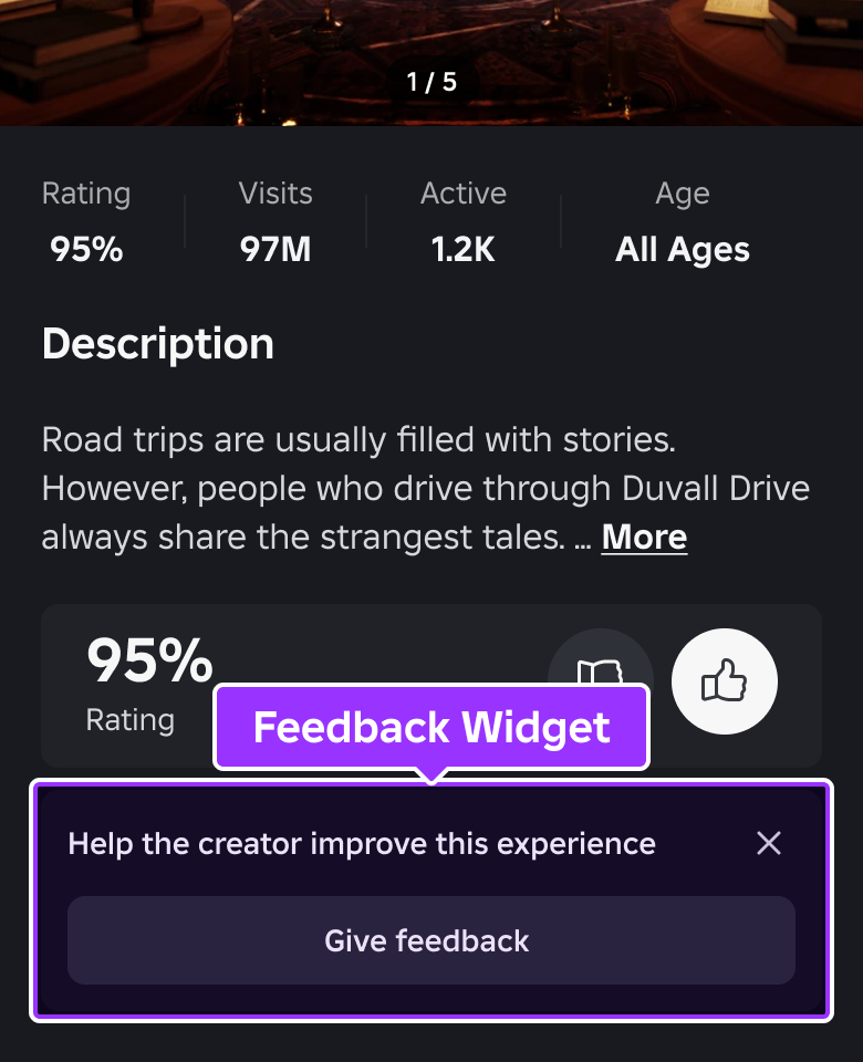 Image showing feedback widget on an experience's detail screen.