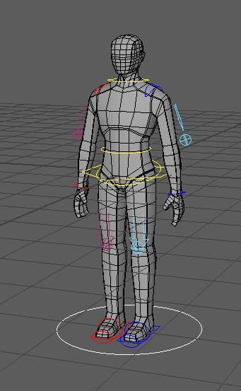 A humanoid mannequin in Maya with IK controls.