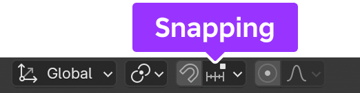 Blender's header with the Snapping button highlighted.