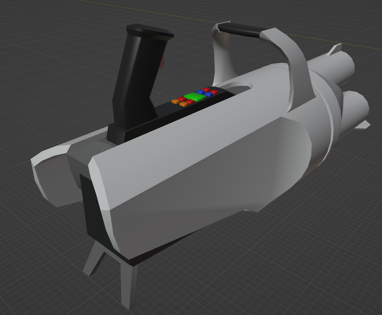 A rocket launcher object in Blender with vertex paint on the handle.