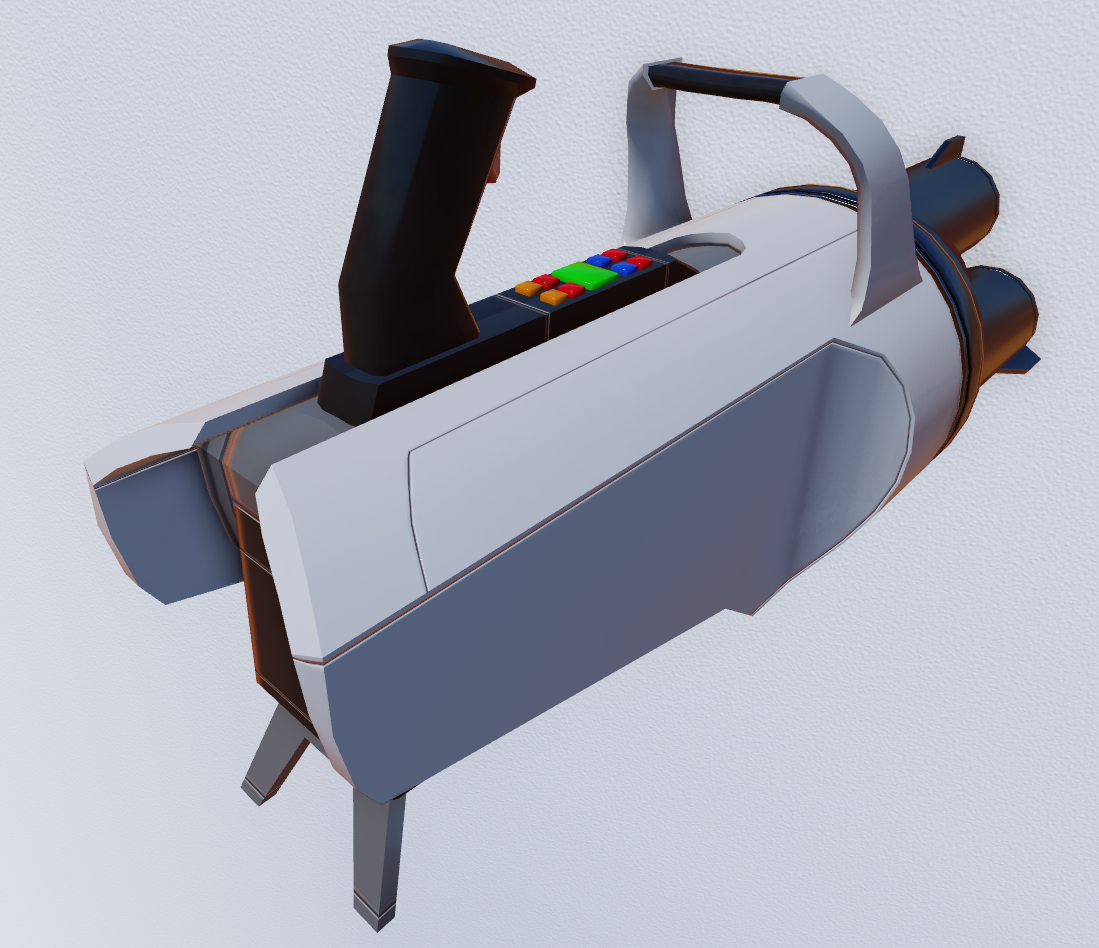 A rocket launcher object in Studio with vertex paint and a SurfaceAppearance texture