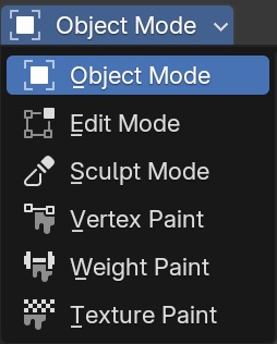 Blender's Modes selector with the Object Mode menu item highlighted.
