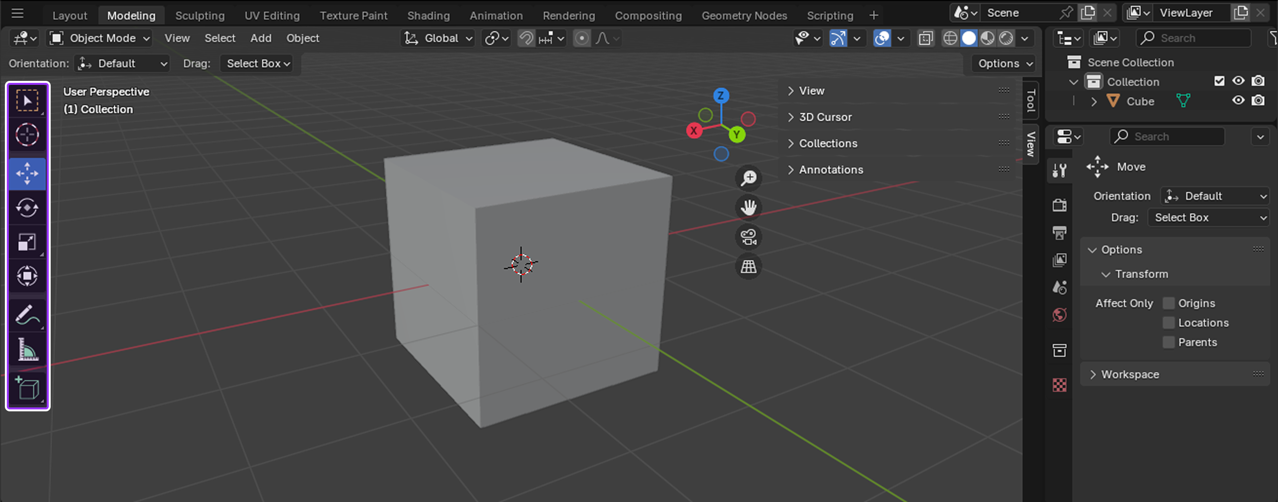 Blender's UI with the Toolbar highlighted.