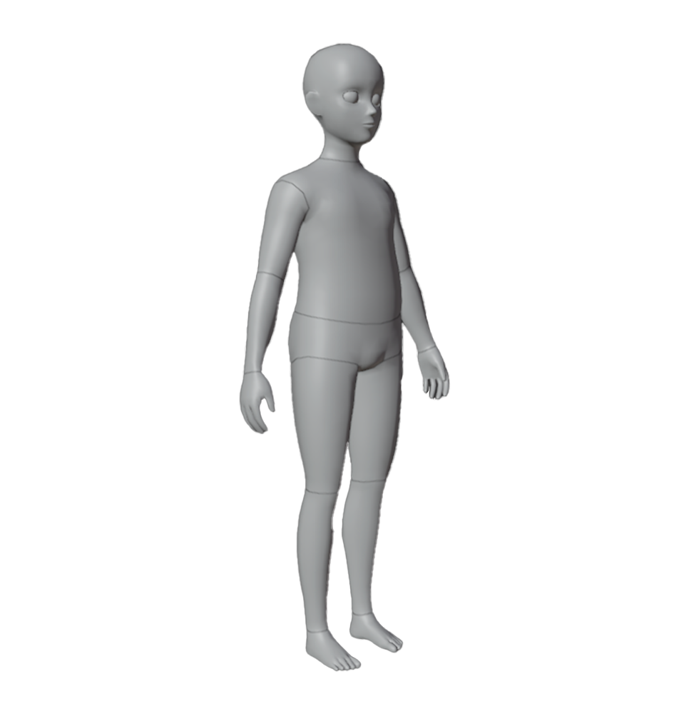 A white untextured mannequin in a larger build humanoid style.