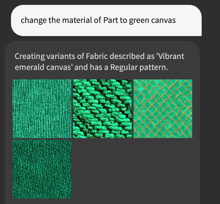 Material variations shown in Assistant for quick styling