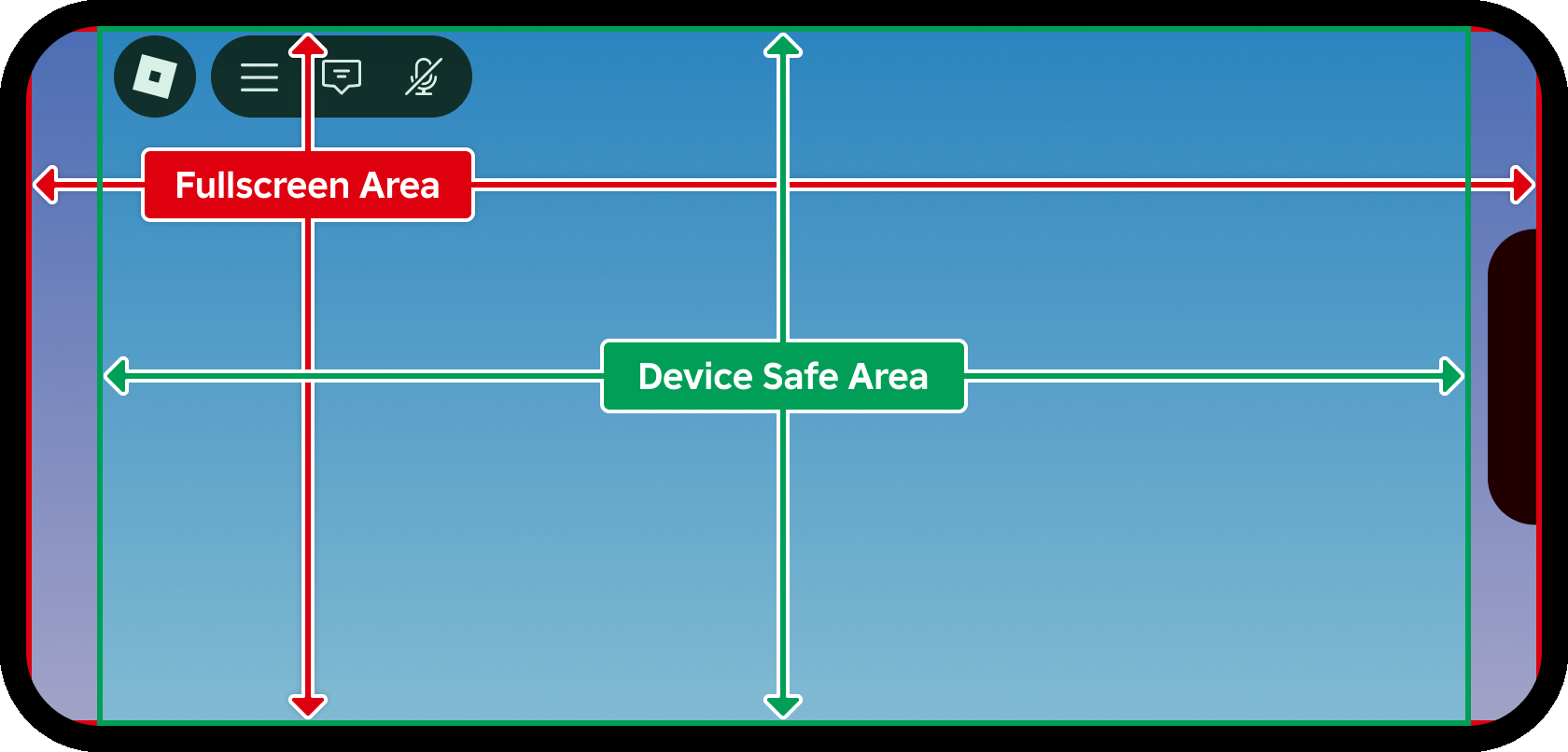 Mobile device screen with cutout showing device safe area.