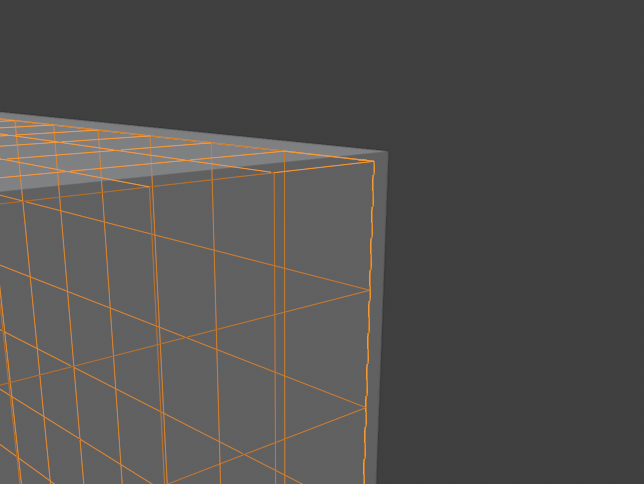 The layered mesh's inner cage, shown as an orange wireframe, sitting against the render surface in the Blender viewport.