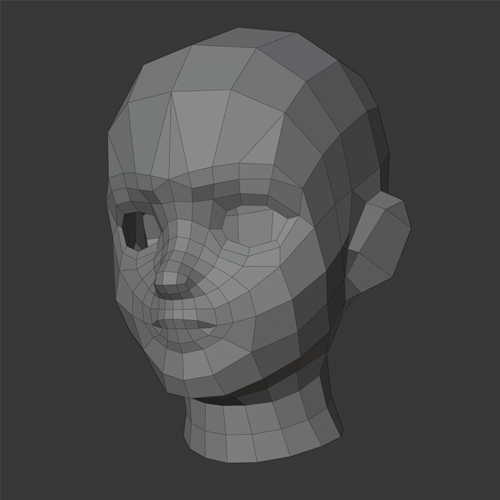 The same avatar head's low-poly cage mesh in the Blender viewport.
