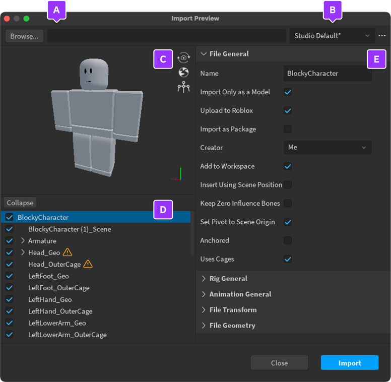 Import character to Roblox Studio