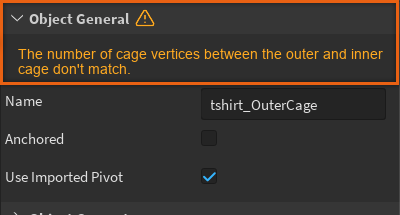 A warning message in orange stating an error about cages mismatching.