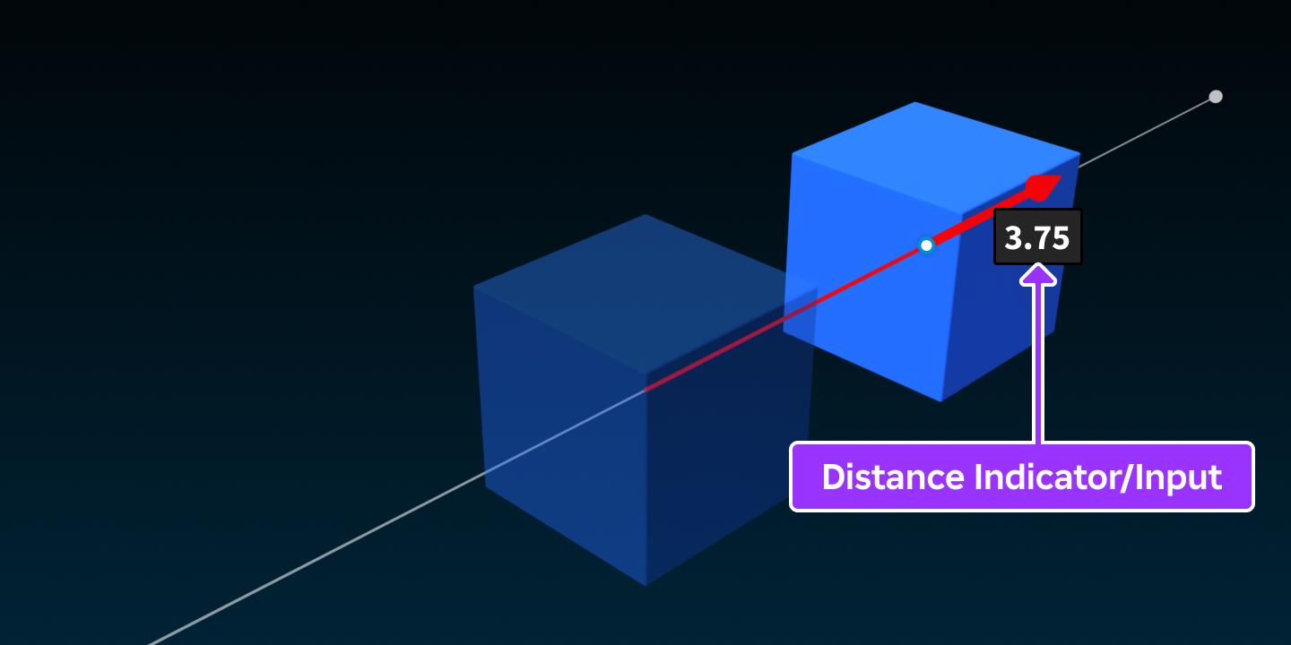 A moved part showing the distance moved in an indicator/input field