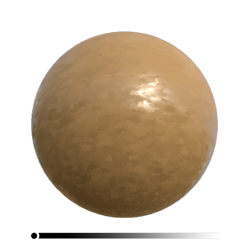 A brown sphere with light splotches. A legend indicates the metalness map is completely black.