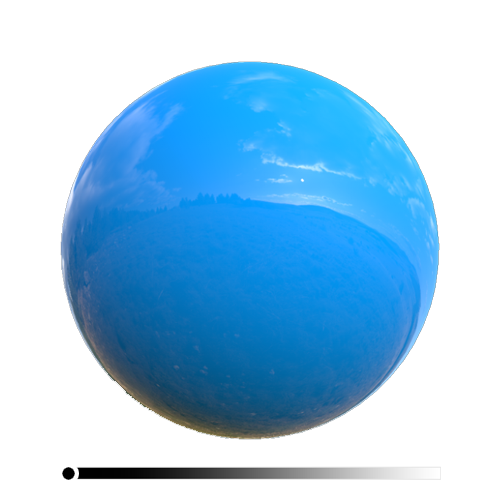 A blue glossy sphere with a legend indicating the roughness map is completely black.