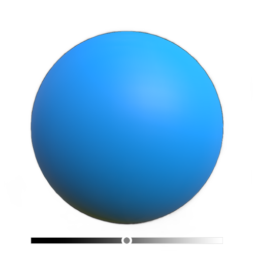 A blue semi-glossy sphere with a legend indicating the roughness map is exactly grey.