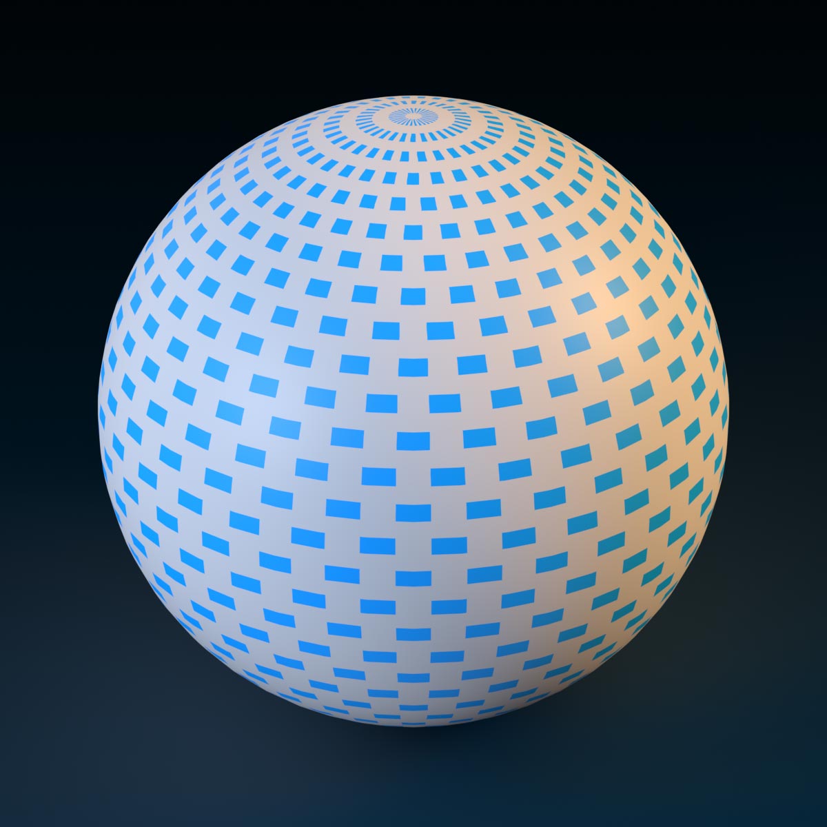 A white sphere with small blue squares scattered over the surface.