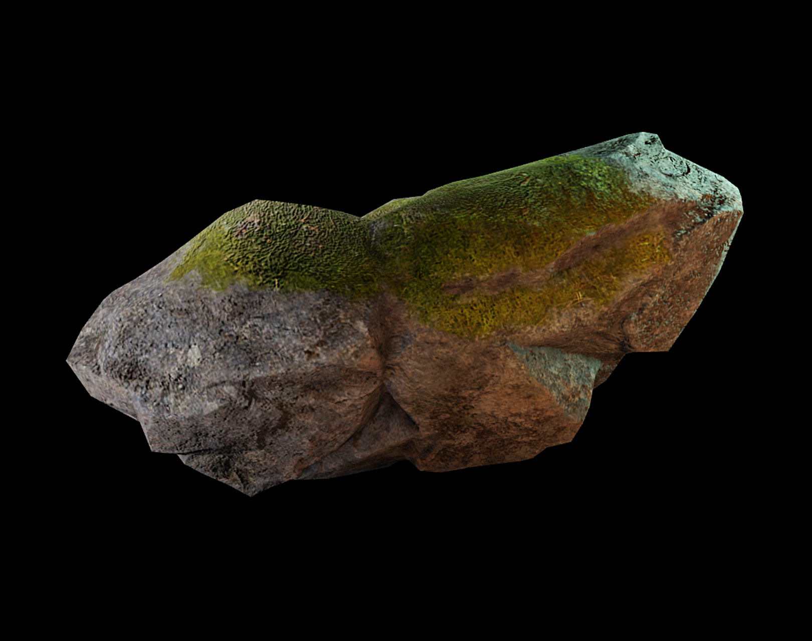 A realistic looking rock with moss on the top.