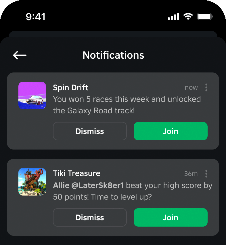 Notifications stream on the Roblox app