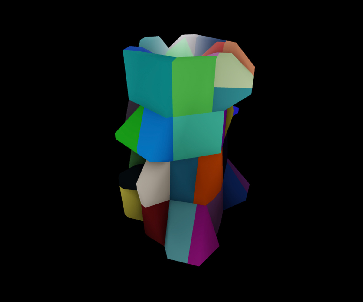 The same castle mesh with a colorful hitbox that shows where users can collide with the castle.
