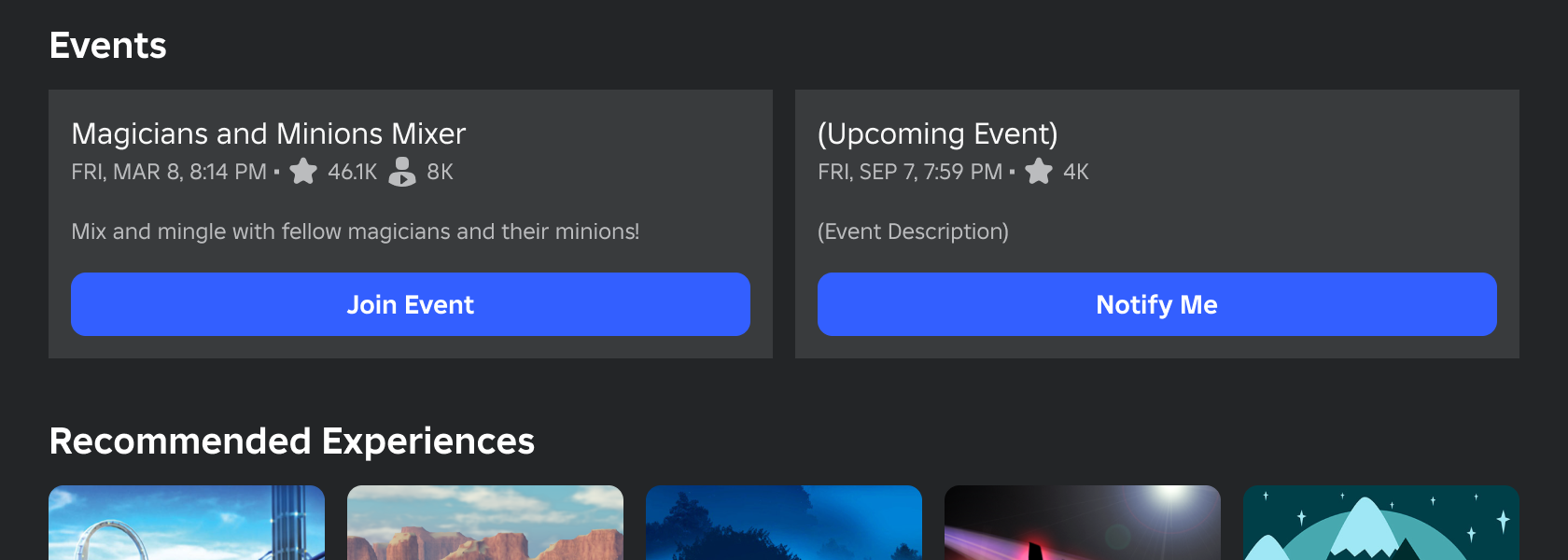 Event promoted on experience's detail page