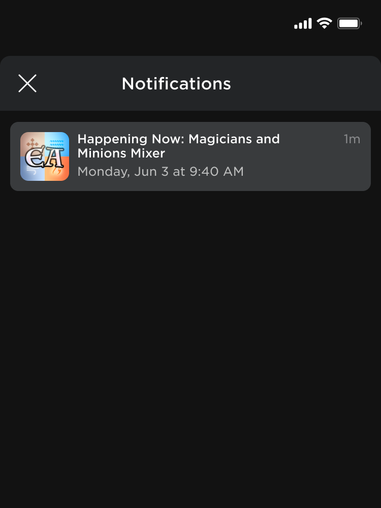 Event notification in Roblox app