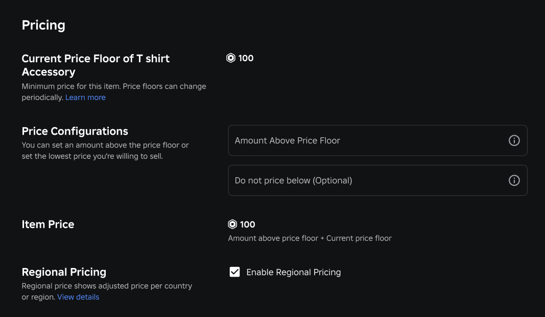 Price settings fields.