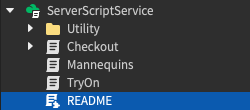 Section of the Explorer window highlighting the README file in ServerScriptService.