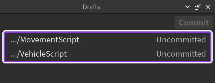 The Drafts window with two drafted script instances.