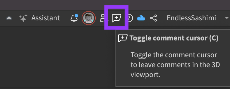 Button for comments in the upper-right.