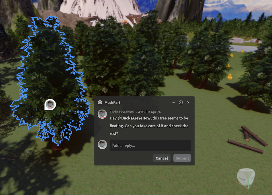 Creating a comment in the viewport.
