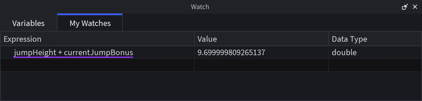 Expression entered into Watch window for analysis