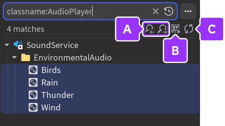 Example search query and search options