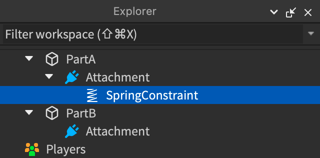 New SpringConstraint in Explorer hierarchy.