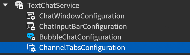 ChannelTabsConfiguration instance in Explorer hierarchy.