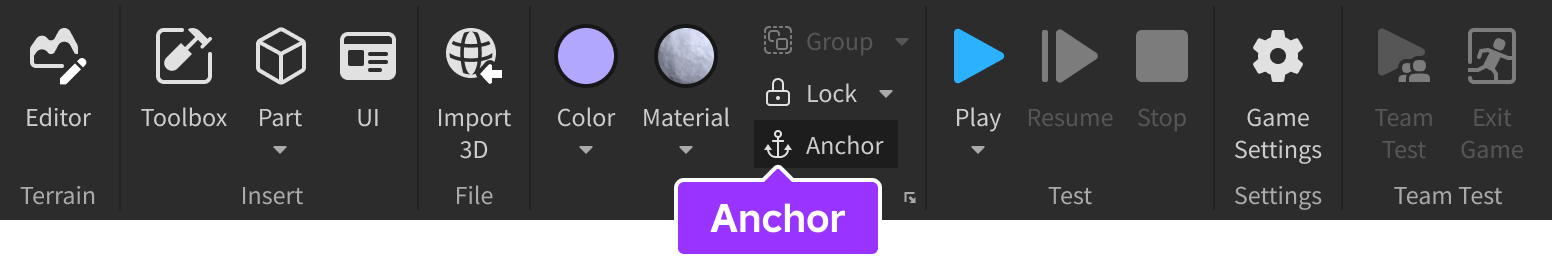 Studio's Home tab with the Anchor tool highlighted.