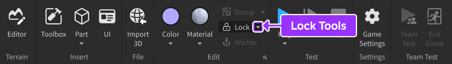 Lock tools indicated in Home tab