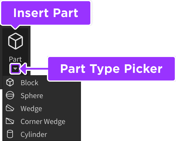 Part tool and its part type picker highlighted.