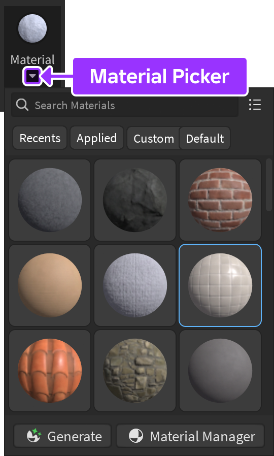 Material widget's picker highlighted.
