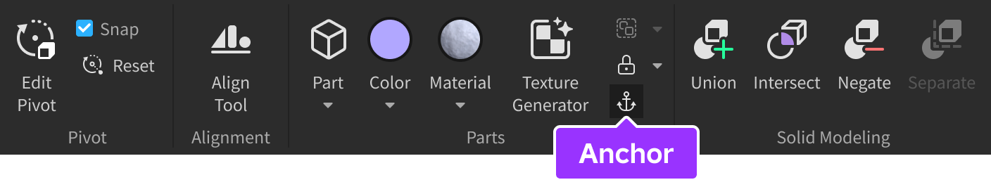 Anchor toggle indicated in Model tab