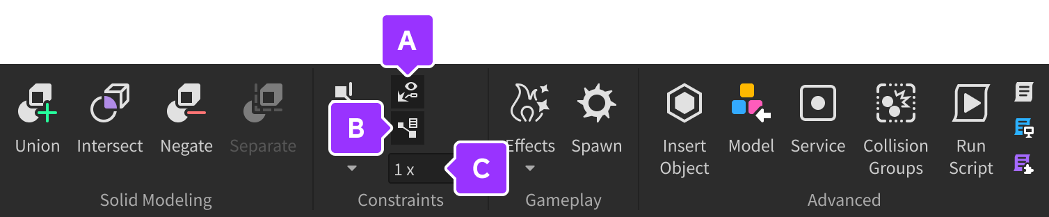 Constraints tools indicated in Model tab