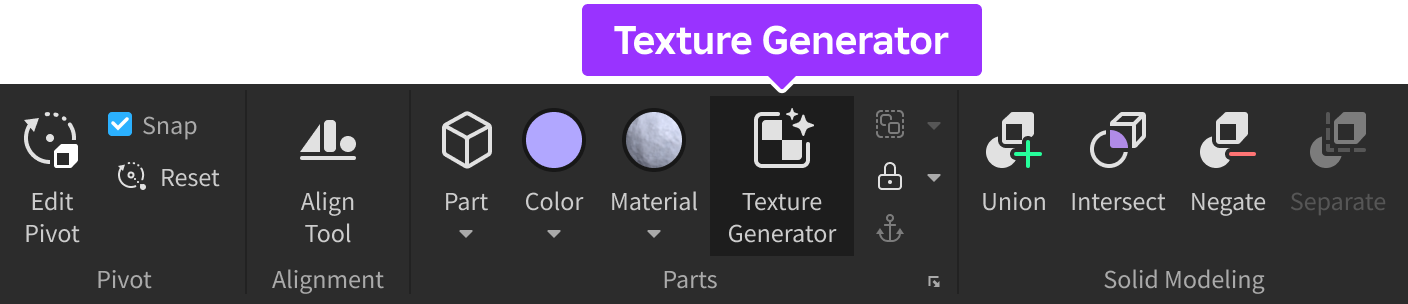 Texture Generator indicated in Model tab