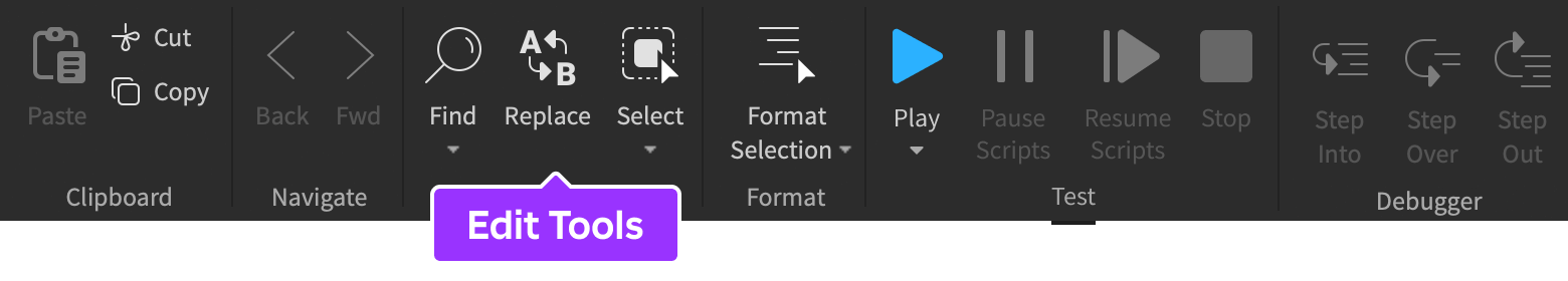 Edit tools indicated in Script tab