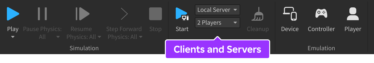 Clients and Servers options indicated in Test tab