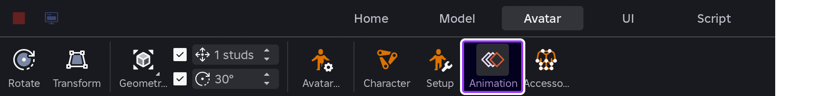Animation Editor indicated in Studio's toolbar