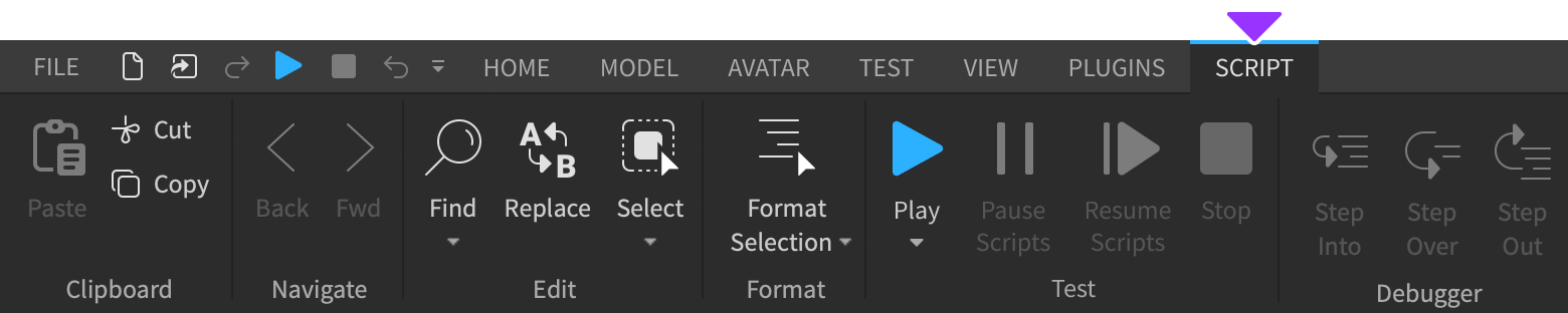 Script tab indicated in Studio toolbar