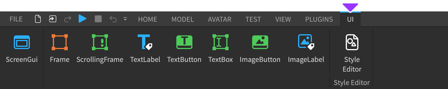 Onglet UI dans la barre d'outils de Studio