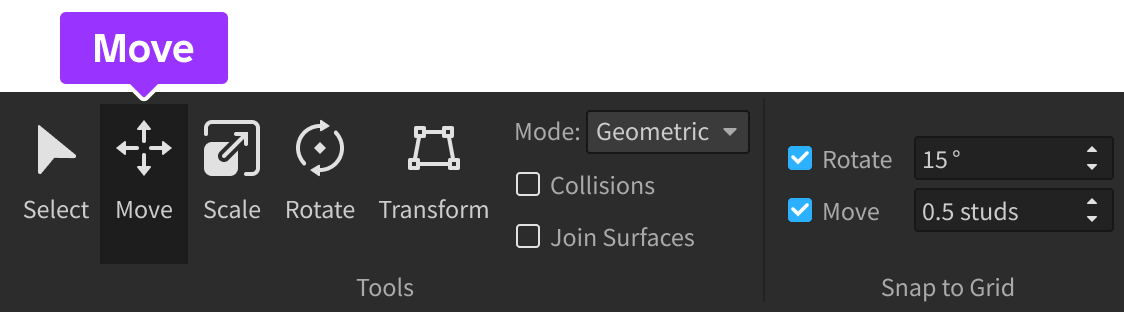 Studio toolbar with the Move tool highlighted.