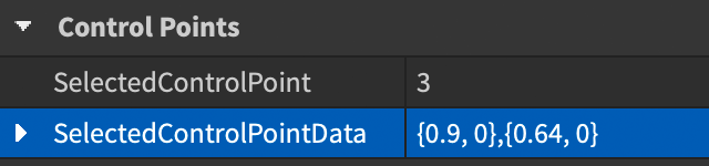 SelectedControlPointData property of a Path2D instance indicated in the Properties window.