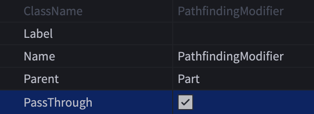 Instância PathfindingModifier com a propriedade PassThrough habilitada.