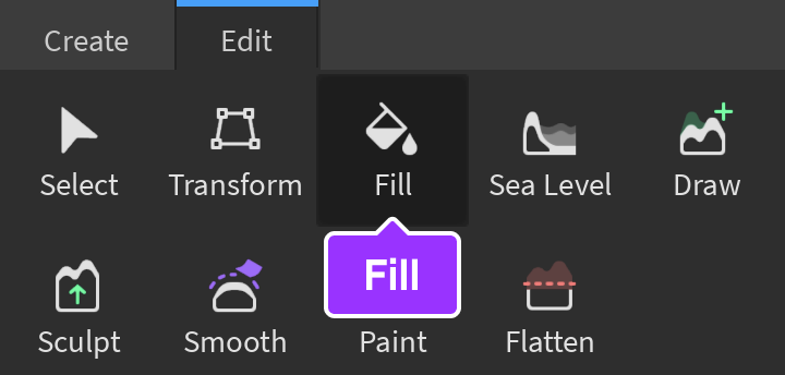 Fill tool indicated in Edit tab of Terrain Editor