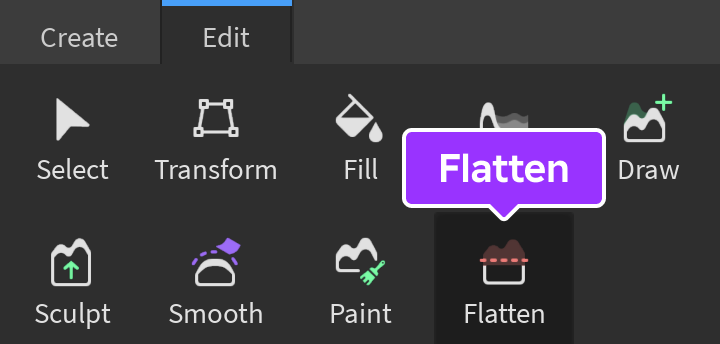 Flatten tool indicated in Edit tab of Terrain Editor
